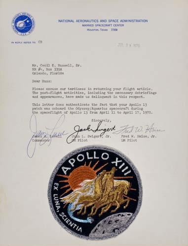 Appraisal: FLOWN Apollo XIII cloth crew emblem A -inch circular cloth