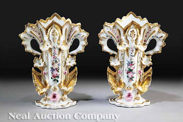 Appraisal: A Pair of Paris Porcelain Flare Vases th c with