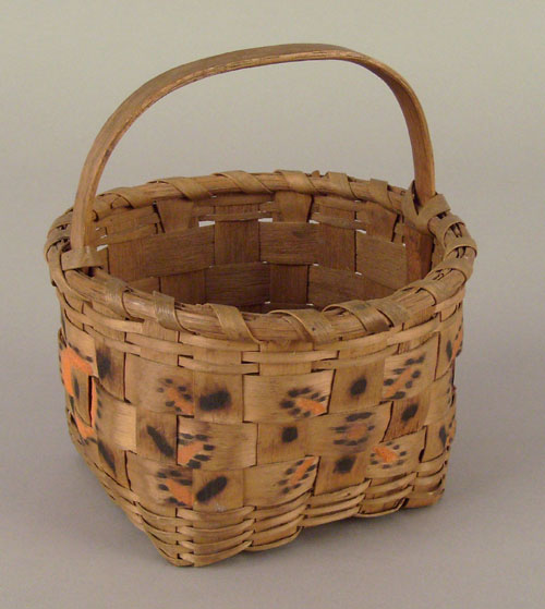 Appraisal: Maine Indian splint basket with vibrant orange and black decoration