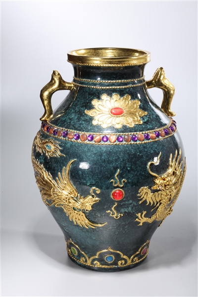 Appraisal: Chinese gilt metal enameled portcelain vase x approx