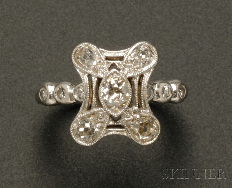 Appraisal: Platinum and Diamond Floriform Ring size