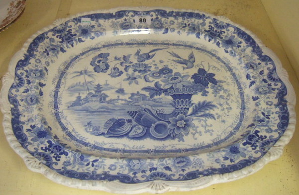 Appraisal: A Victorian blue and white meat platter transfer printed with