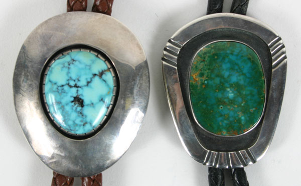 Appraisal: Two Native American silver and turquoise bolo ties including one