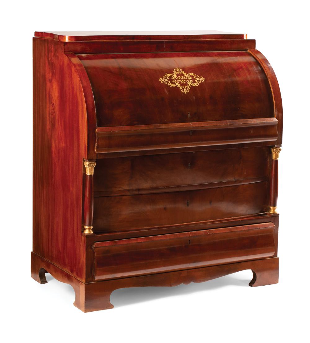 Appraisal: Biedermeier Parcel Gilt Mahogany Bureau a Cylindre th c retracting