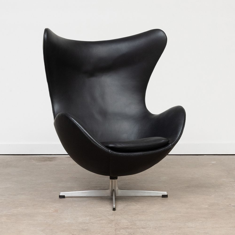 Appraisal: Arne Jacobsen Aluminum and Leather 'Egg' Chair Fitted with a