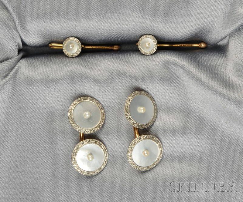 Appraisal: kt Gold and Mother-of-pearl Dress Set Larter Sons a pair