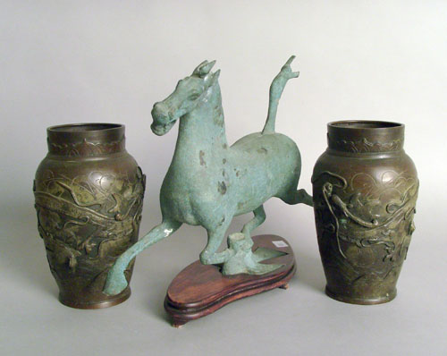 Appraisal: Pair of Chinese bronze vases h together with a bronze