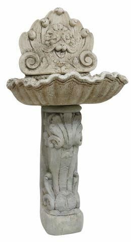 Appraisal: Cast concrete garden fountain late th c raised backsplash lion's