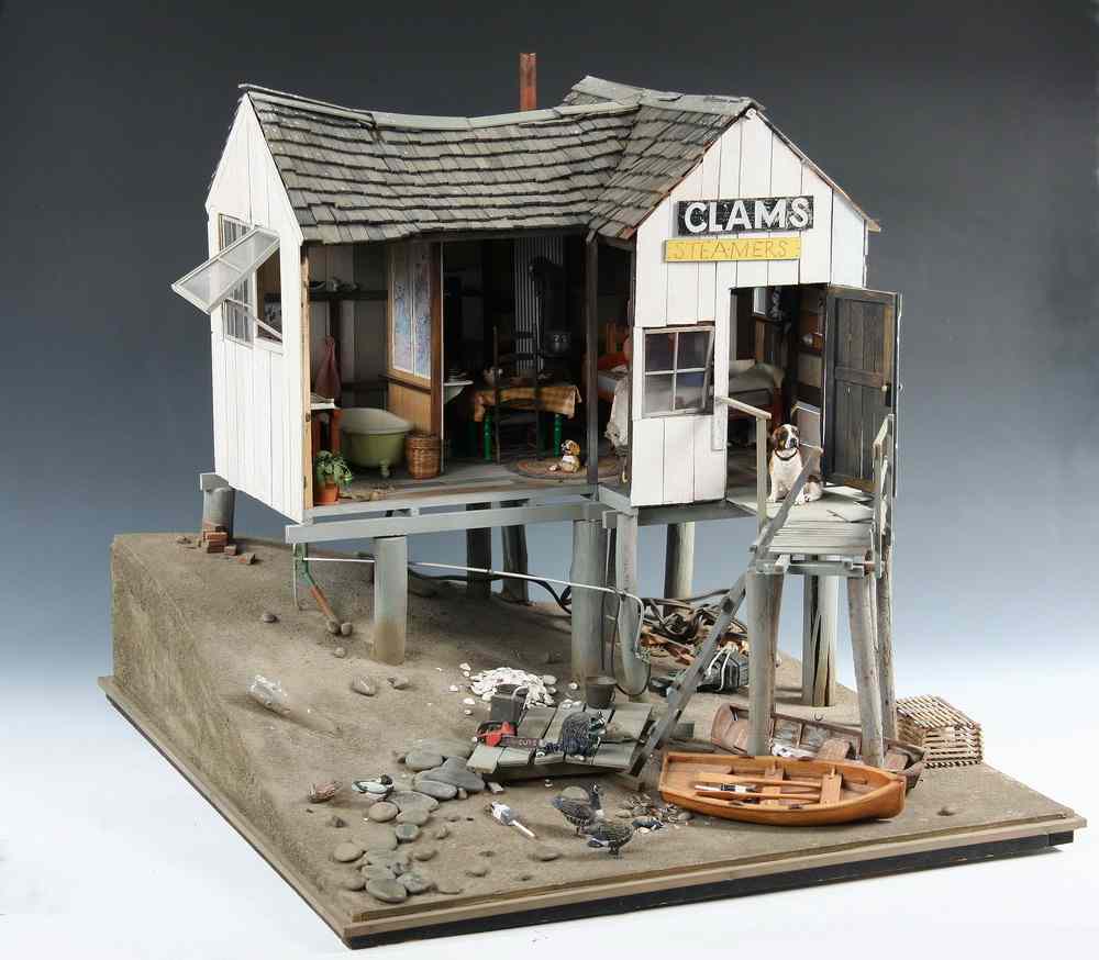 Appraisal: MINIATURE FISHING SHACK MODEL - Detailed Miniature Model of a