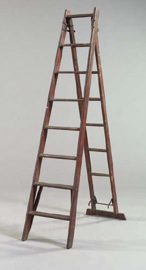 Appraisal: Provincial Pine and Iron-Mounted Eight-Tread Folding Ladder ca h w