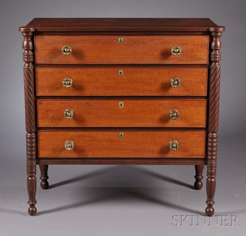 Appraisal: Federal Red-stained Carved Maple and Tiger Maple Veneer Chest of