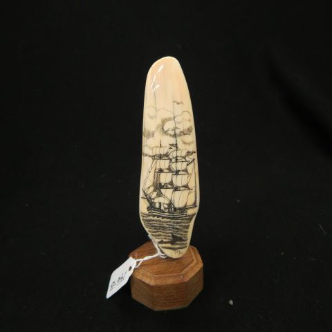 Appraisal: Scrimshaw Whale's Tooth ship whale signed plus base