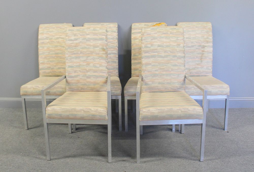 Appraisal: MIDCENTURY Polished Steel High Back Chairs Possibly Milo Baughman and