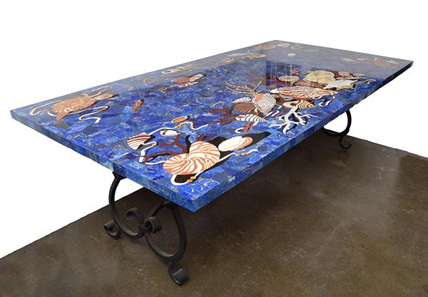 Appraisal: A LAPIS LAZULI AND SPECIMEN MARBLE INLAID TABLE the rectangular