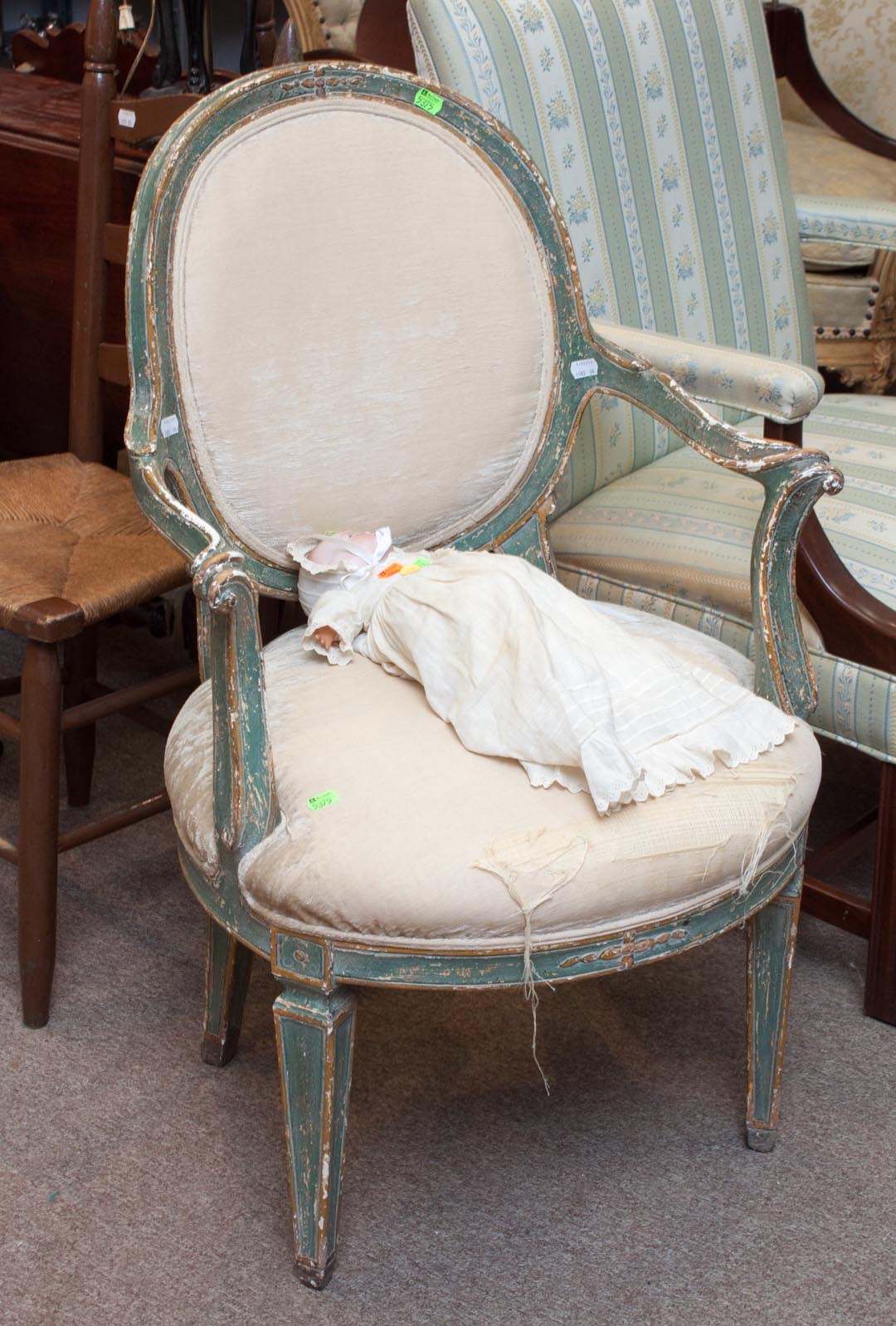 Appraisal: French style painted armchair