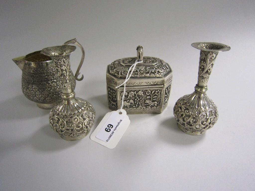 Appraisal: An Indian silver Tea Caddy with embossed and chased animals