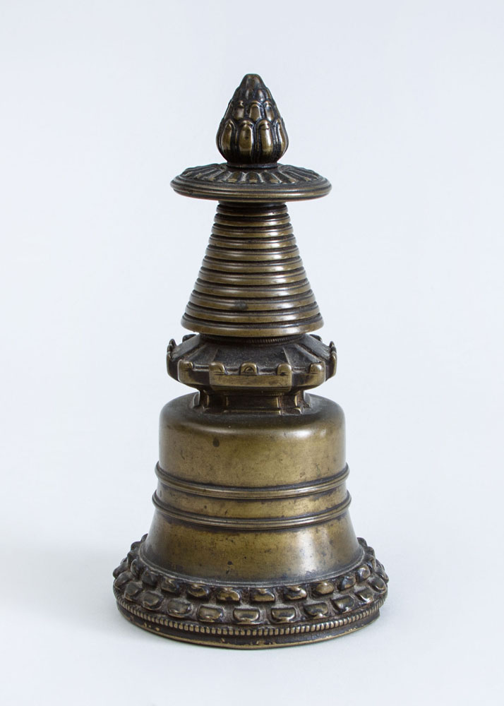 Appraisal: TIBETAN BRONZE STUPA With lotus finial x in diam Property