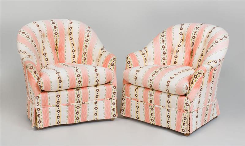 Appraisal: PAIR OF LINEN UPHOLSTERED TUB CHAIRS DESIGNED BY PARISH HADLEY