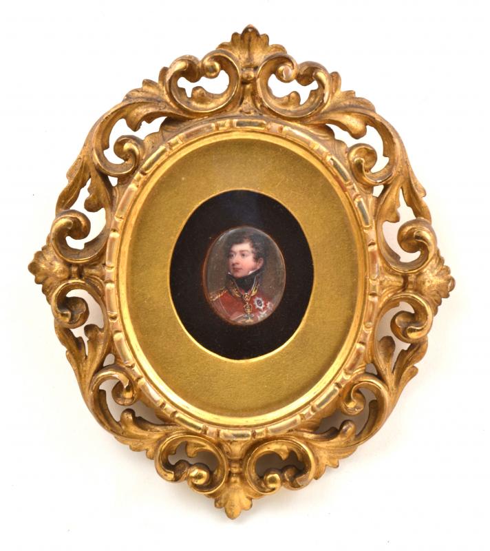 Appraisal: A HAND PAINTED MINIATURE PORTRAIT OF GEORGE IV ON IVORY