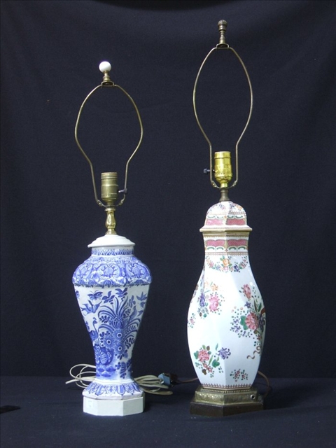 Appraisal: TWO CHINESE STYLE LAMPS The first of high shoulder with