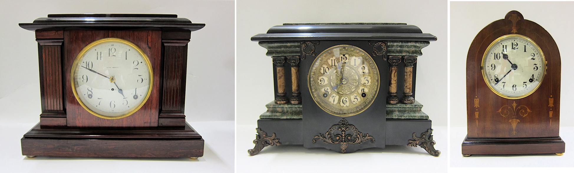 Appraisal: THREE AMERICAN MANTEL CLOCKS Seth Thomas time strike with rosewood