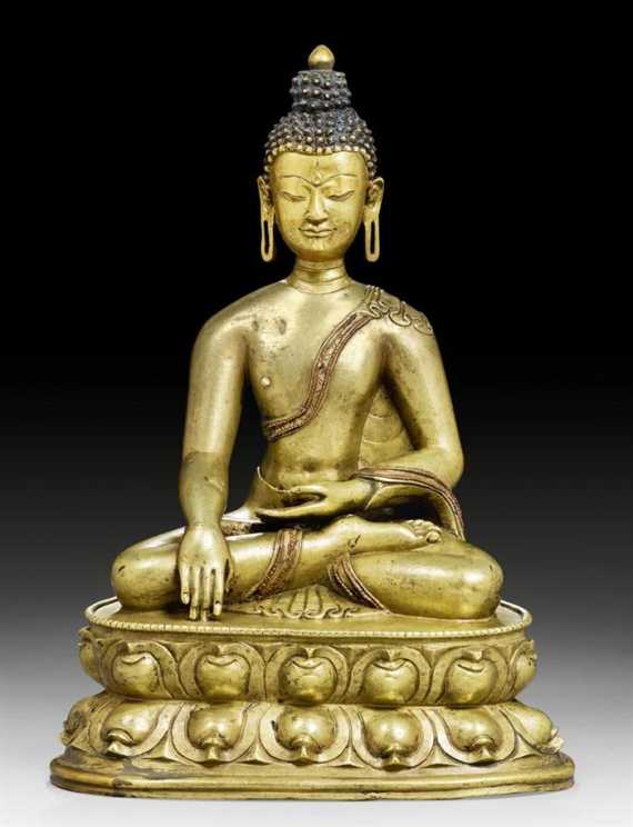 Appraisal: A BRONZE FIGURE OF SHAKYAMUNI Western Tibet th ct Height