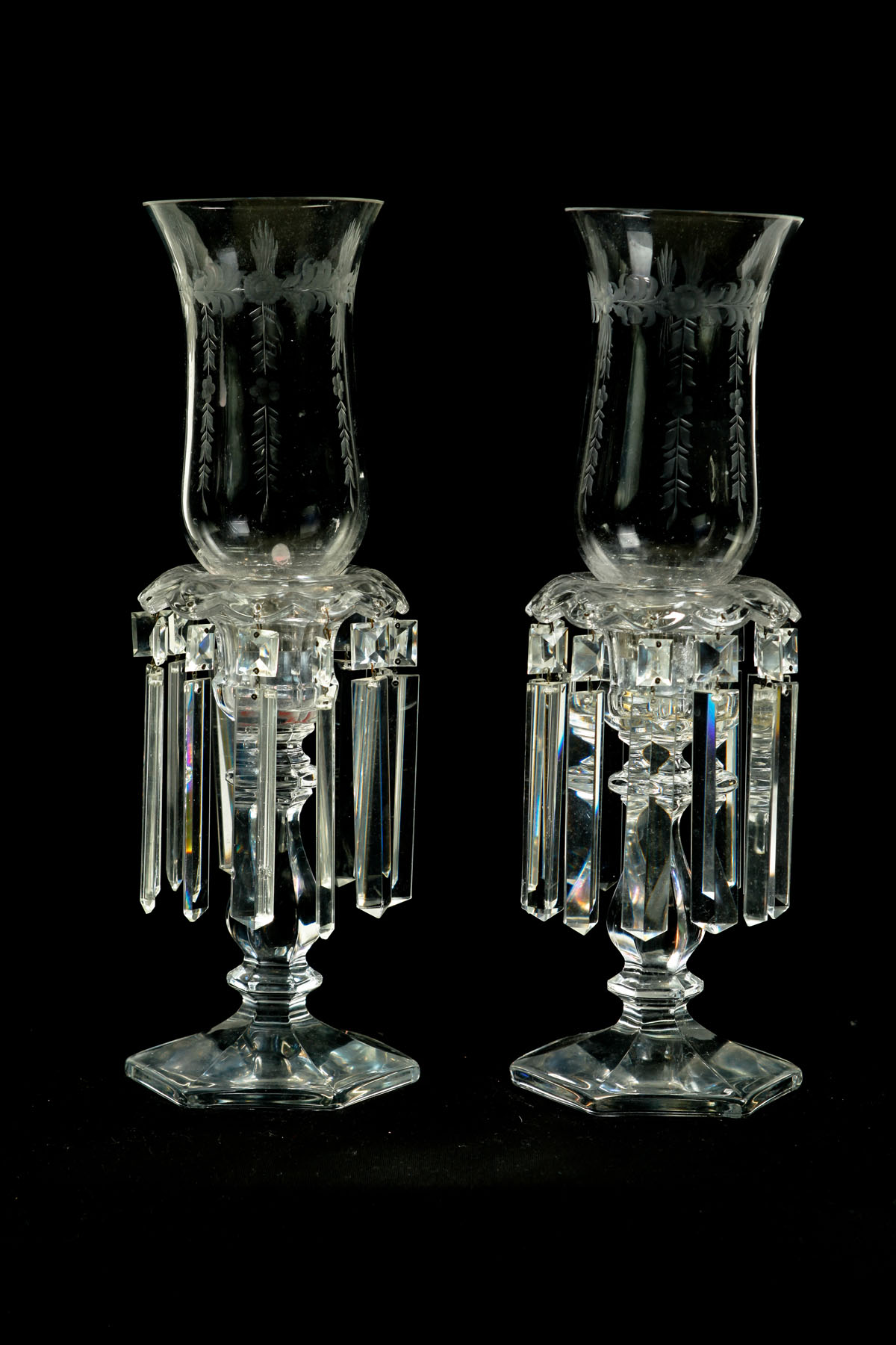 Appraisal: PAIR OF GLASS CANDLESTICKS Ohio mid th century Pair of