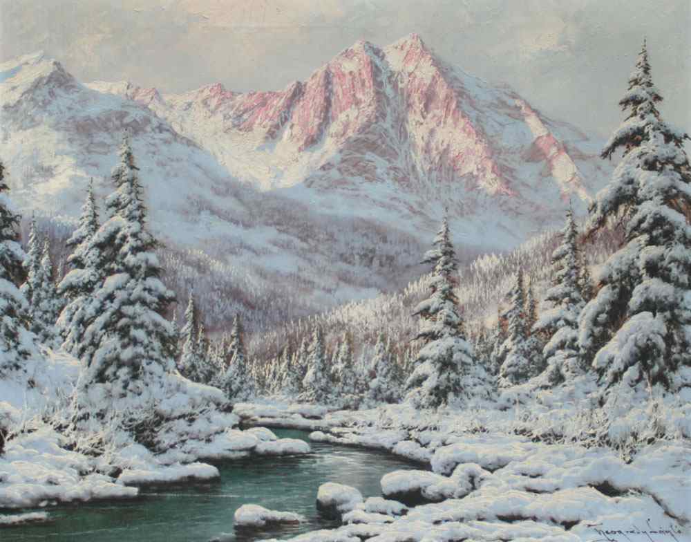 Appraisal: NEOGRADY Laszlo Alpine Glow With Snow Covered Landscape and Winter