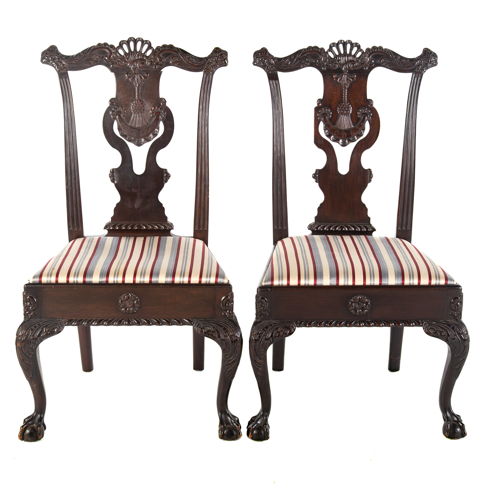 Appraisal: AMERICAN CHIPPENDALE MAHOGANY SIDE CHAIR COPY Elaborately carved chair with