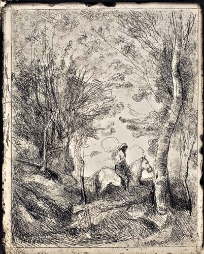 Appraisal: JEAN-BAPTISTE-CAMILLE COROT Le Grand Cavalier sous Bois Clich -verre circa