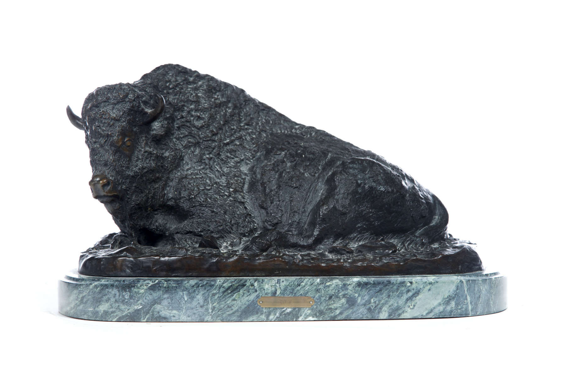 Appraisal: RECLINING BUFFALO AFTER ADAM ROSE AMERICAN TH CENTURY Bronze signed