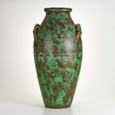 Appraisal: WELLER Coppertone floor vase with twisted handles Marked x dia