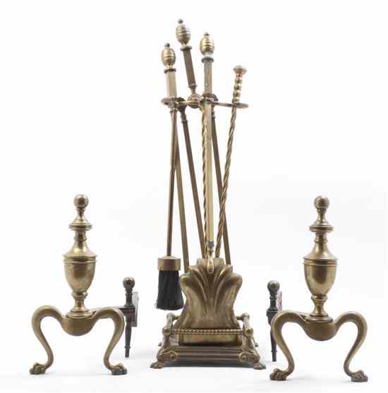 Appraisal: A Fireplace Tool Set On Stand together with a pair