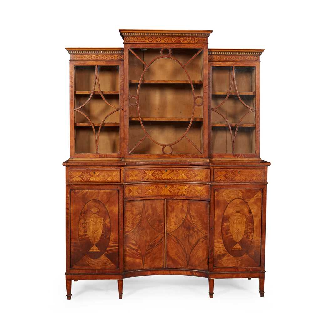 Appraisal: LATE GEORGE III IRISH SATINWOOD AND INLAID BREAKFRONT DISPLAY CABINET