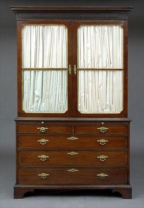 Appraisal: GEORGE III MAHOGANY AND PARCEL-GILT BOOKCASE CHEST OF DRAWERS The