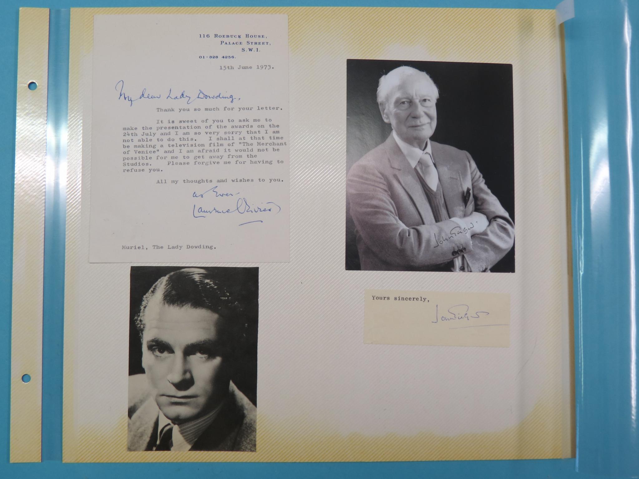 Appraisal: Laurence Olivier and John Gielgud - signed letter to Lady