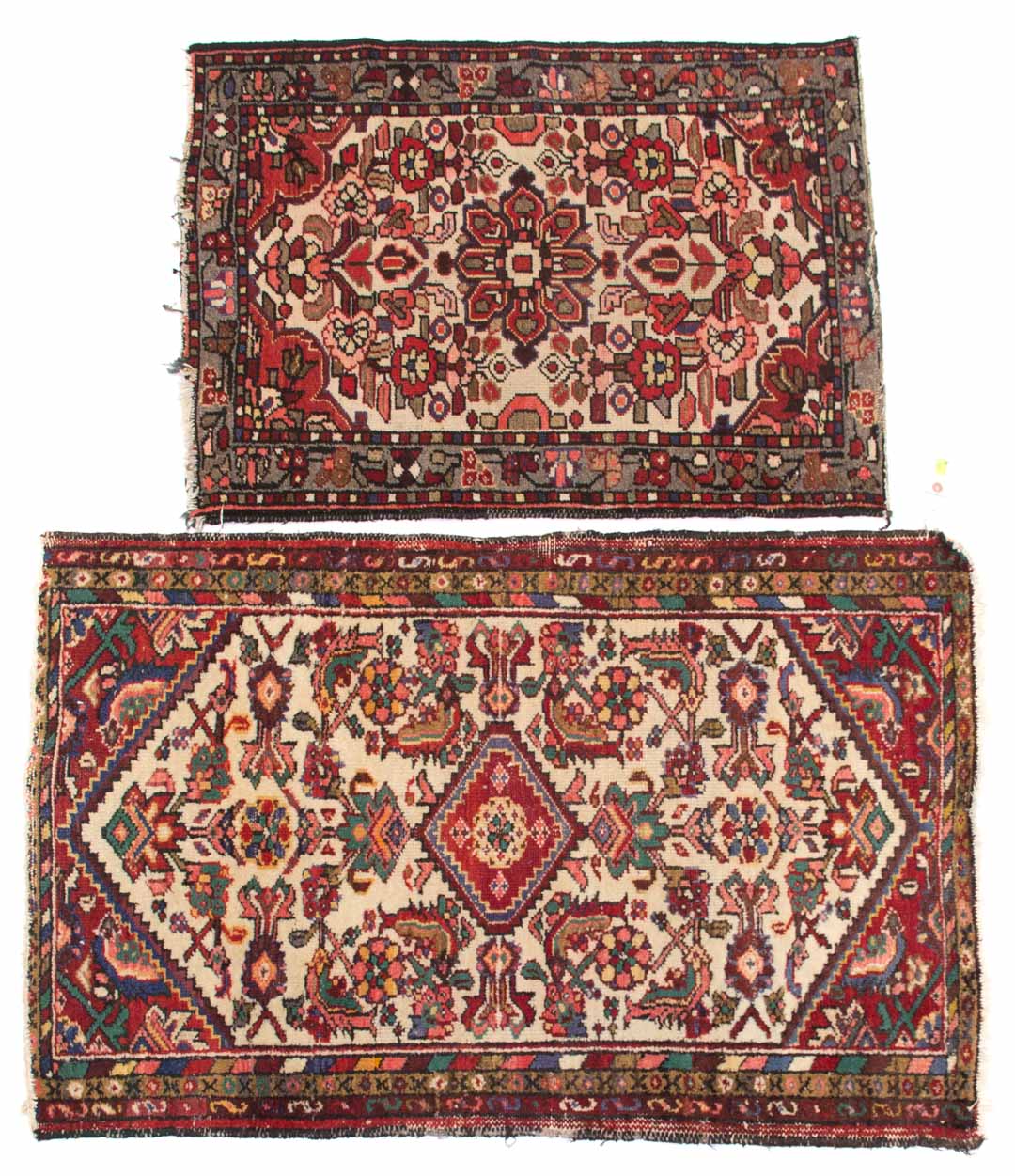 Appraisal: Two Persian scatter rugs Iran circa Sizes are approximately x