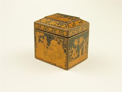 Appraisal: An early th century penwork rectangular tea caddy decorated with