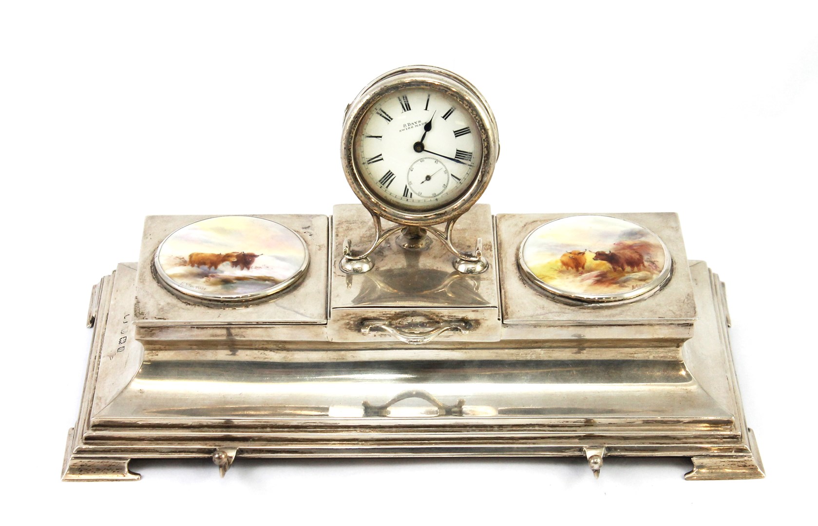 Appraisal: A silver and Worcester porcelain mounted rectangular inkstand the two