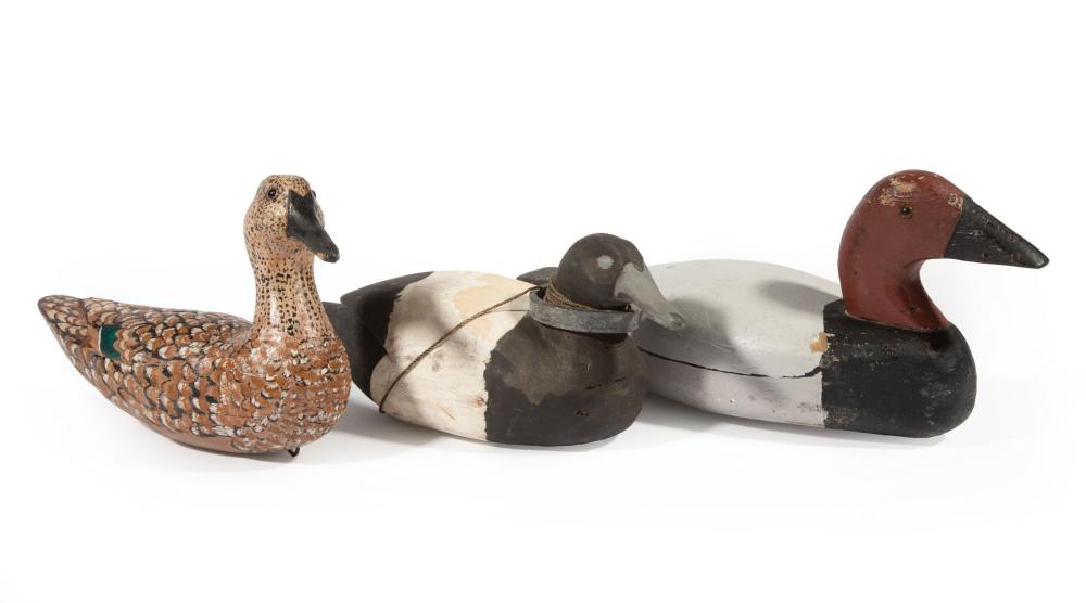 Appraisal: Three Louisiana Carved Decoys incl a canvasback by Emile Hebert