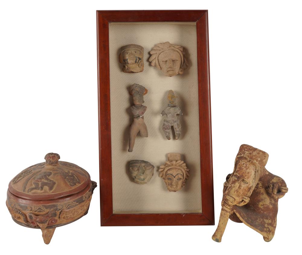 Appraisal: COLLECTION OF PRECOLUMBIAN POTTERYcomprising six fragments framed together the frame