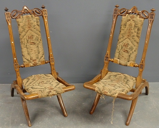 Appraisal: - Unusual pair of Victorian carved maple folding deck chairs