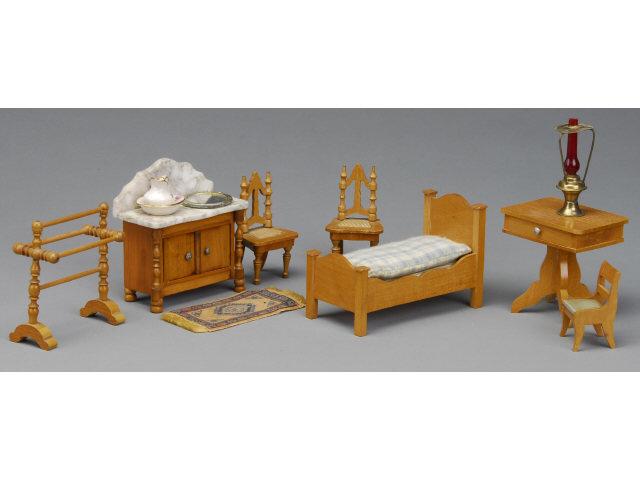 Appraisal: Schneegass Small Bedroom Suite MN Marble-top yellow cherrywood washstand with