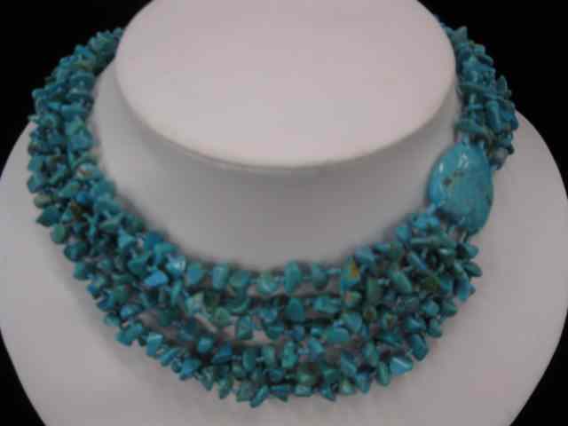 Appraisal: Turquoise Necklace multi-strand '' long carved abalone clasp