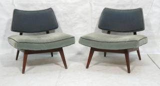 Appraisal: Pr JENS RISOM Pale Blue Green Mohair Lounge Chair Pr