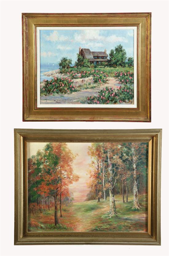 Appraisal: TWO LANDSCAPE PAINTINGS Oil on canvas signed E I Stroc