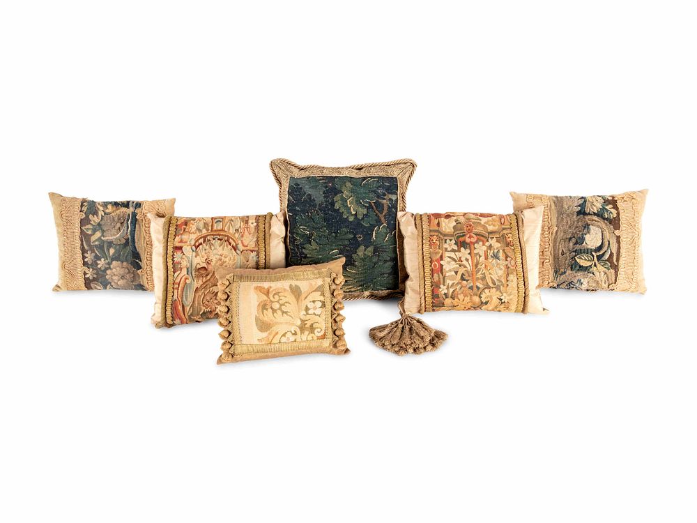 Appraisal: Six Tapestry Upholstered Pillows Six Tapestry Upholstered Pillows Largest example