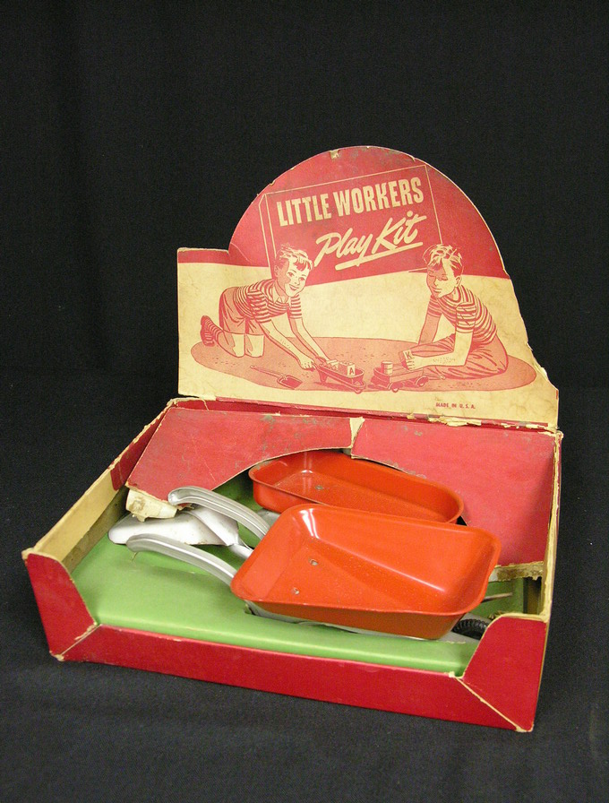 Appraisal: LITTLE WORKERS PLAY KIT TOYS IN BOX Deco wagon wheel