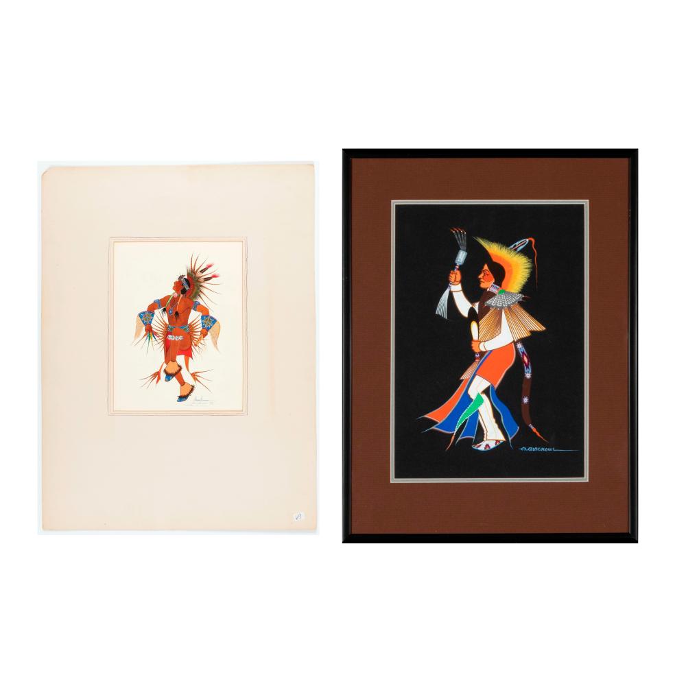 Appraisal: ARCHIE BLACKOWL A PAIR OF UNTITLED PAINTINGS DANCER UNTITLED BIRD