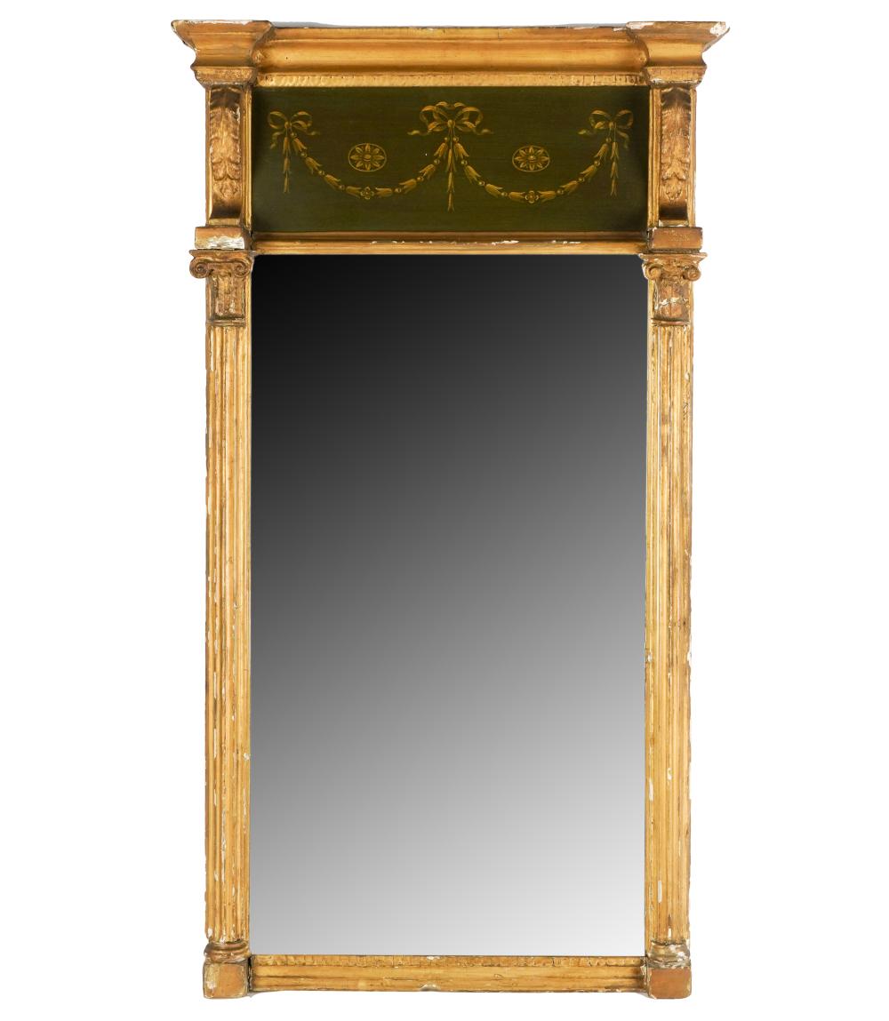 Appraisal: NEOCLASSICAL-STYLE GILTWOOD PIER MIRRORthe black-ground frieze panel decorated with gilt